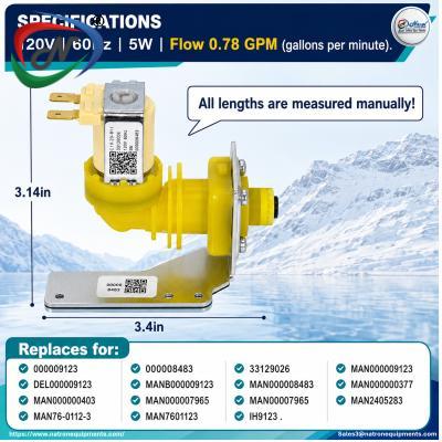  000009123 / IH9123 / 33129026 Water Inlet Valve – 120V, 60Hz, 5W for Ice Machines