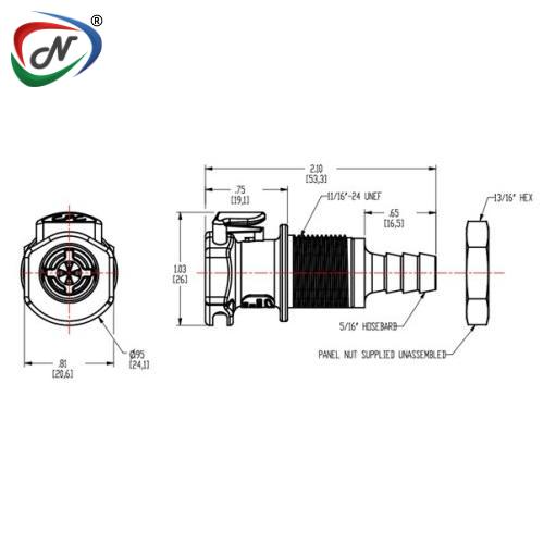 CPC Quick Connect & Disconnect Solutions APCD16005 5/16 Hose Barb Valved Panel Mount Coupling Body NSSP004633