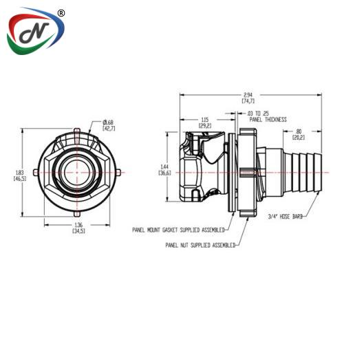 CPC Quick Connect & Disconnect Solutions FFC161235 3/4 Hose Barb Non-Valved Panel Mount Coupling Body NSSP005049