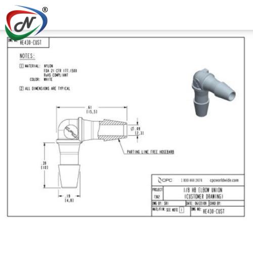 CPC Quick Connect & Disconnect Solutions HE430 Elbow Fitting, 1/8 HB X 1/8 HB, White Nylon NSSP005079