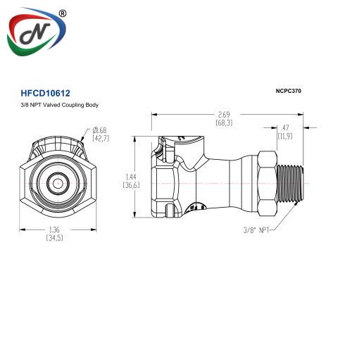 CPC Quick Connect & Disconnect Solutions HFCD10612 3/8 NPT Valved Coupling Body NCPC370