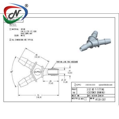  HY330 Y Fitting, 3/32 HB X 3/32 HB X 3/32 HB, White Nylon