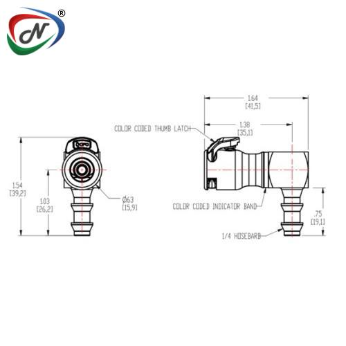 CPC Quick Connect & Disconnect Solutions LQ2D3304LRED 1/4 Hose Barb Valved Elbow Body - Red NSSP006106