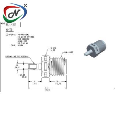  N8S4 Straight Fitting, 1/4 NPT X 1/8 HB, Natural Polypropylene