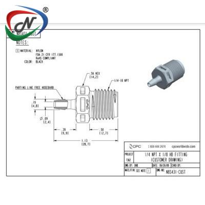  N8S431 Straight Fitting, 1/4 NPT X 1/8 HB, Black Nylon
