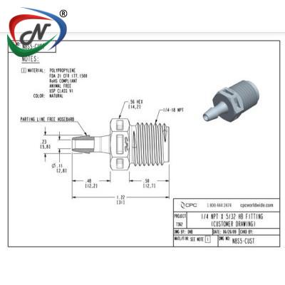  N8S5 Straight Fitting, 1/4 NPT X 5/32 HB, Natural Polypropylene