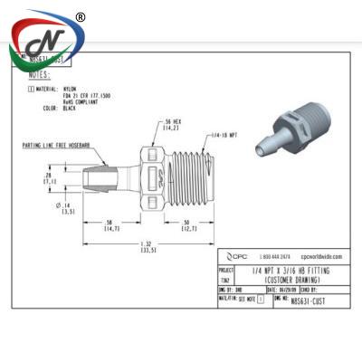  N8S631 Straight Fitting, 1/4 NPT X 3/16 HB, Black Nylon