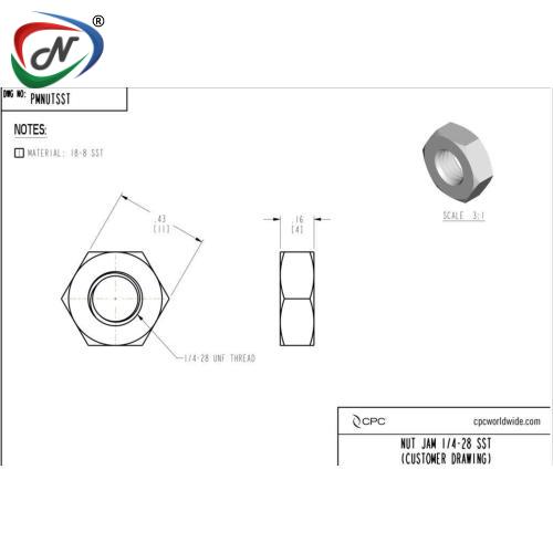 CPC Quick Connect & Disconnect Solutions PMNUTSST Panel Mount Nut, 1/4-28 UNF, Stainless Steel NCPC427